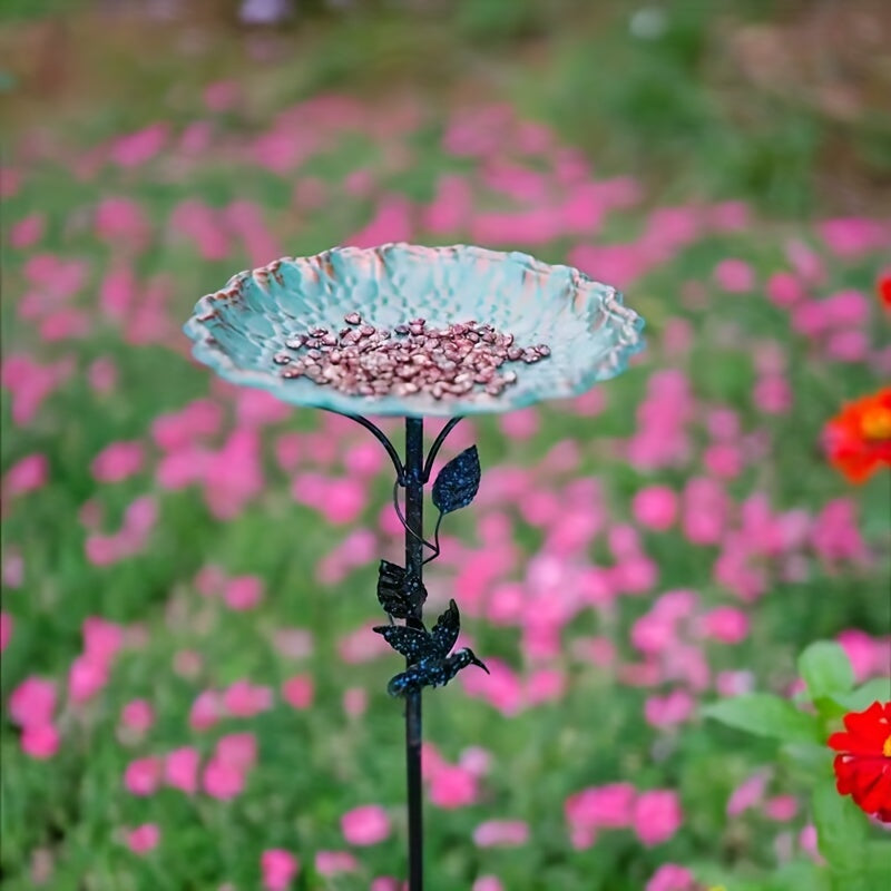 Green Sculpted Lotus-Leaf Bird Bath with 26 cm Bowl, 82 cm Ground Stake and Decorative Bird Perch — image 2
