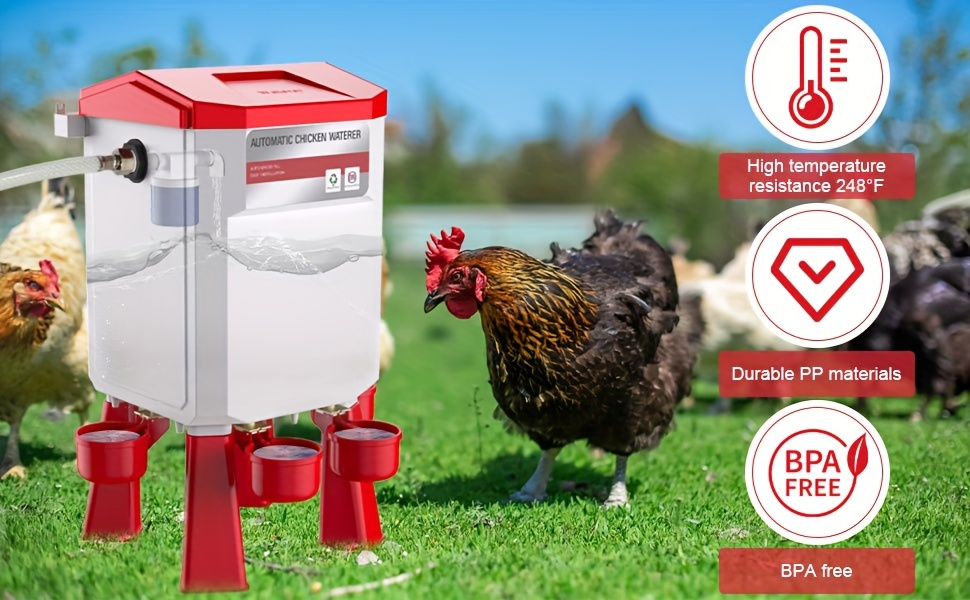 Hose-Connected Automatic Poultry Waterer with Float Valve, Four Cups and Red or Teal Color Options — image 10