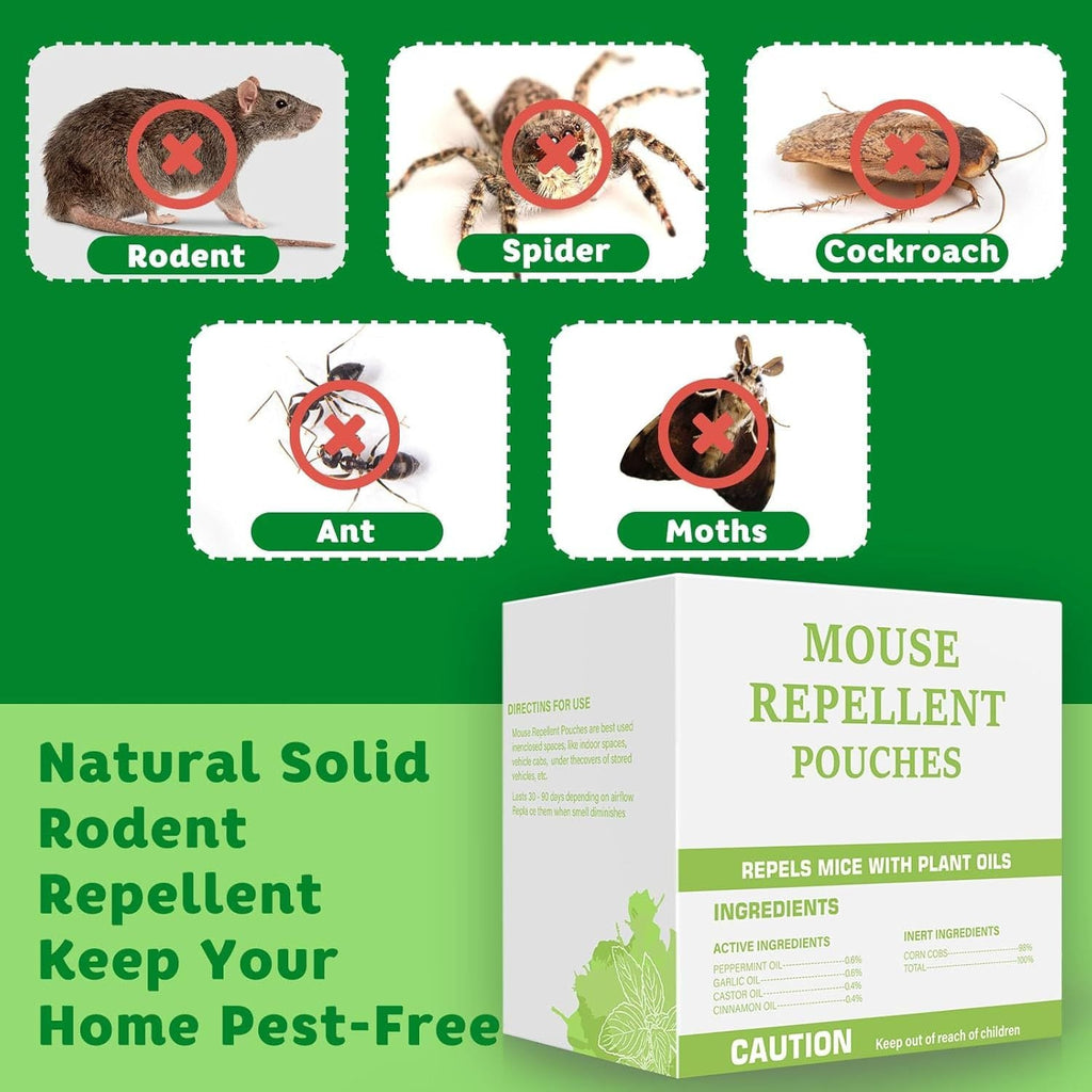 Peppermint Rodent Pouches 10/12 Pack, Mouse Mice Rat Spider Squirrel, Pest Control Pouches for Indoor Outdoor Home Garage — i
