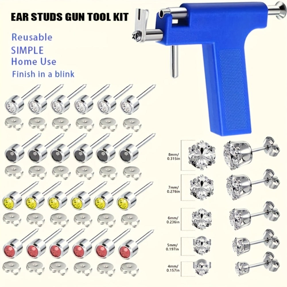 Ear Piercing Kit with 34 Stainless Steel Ear Studs Professional Piercing Gun Safe One-Click for Bath Time, Home Spa and Perso