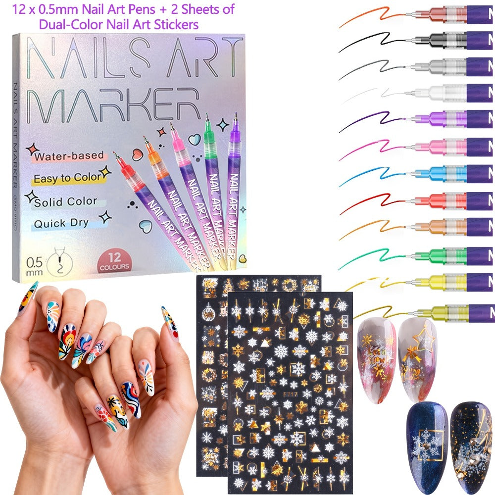Nail Art Pens 12-Piece Water-Based Marker Set with 0.5mm Fine Tips for Lines and Small Decorative Details — image 12