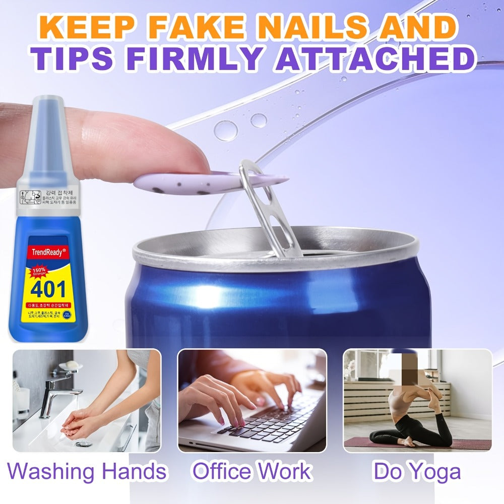 Waterproof Nail Adhesive Tabs with Nail Stickers 0.85oz Dropper Tip Bottle – Extra Strong Alcohol-Free Quick Release Long Wea