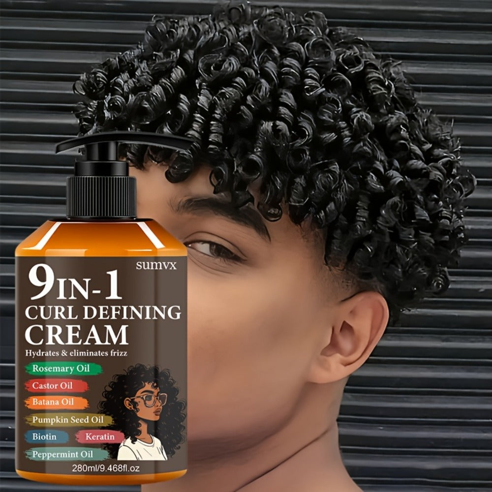 280ml 9-in-1 Curl Defining Cream in Pump Bottle with Pictured Botanical Ingredient Blend for Wavy Hair — image 8