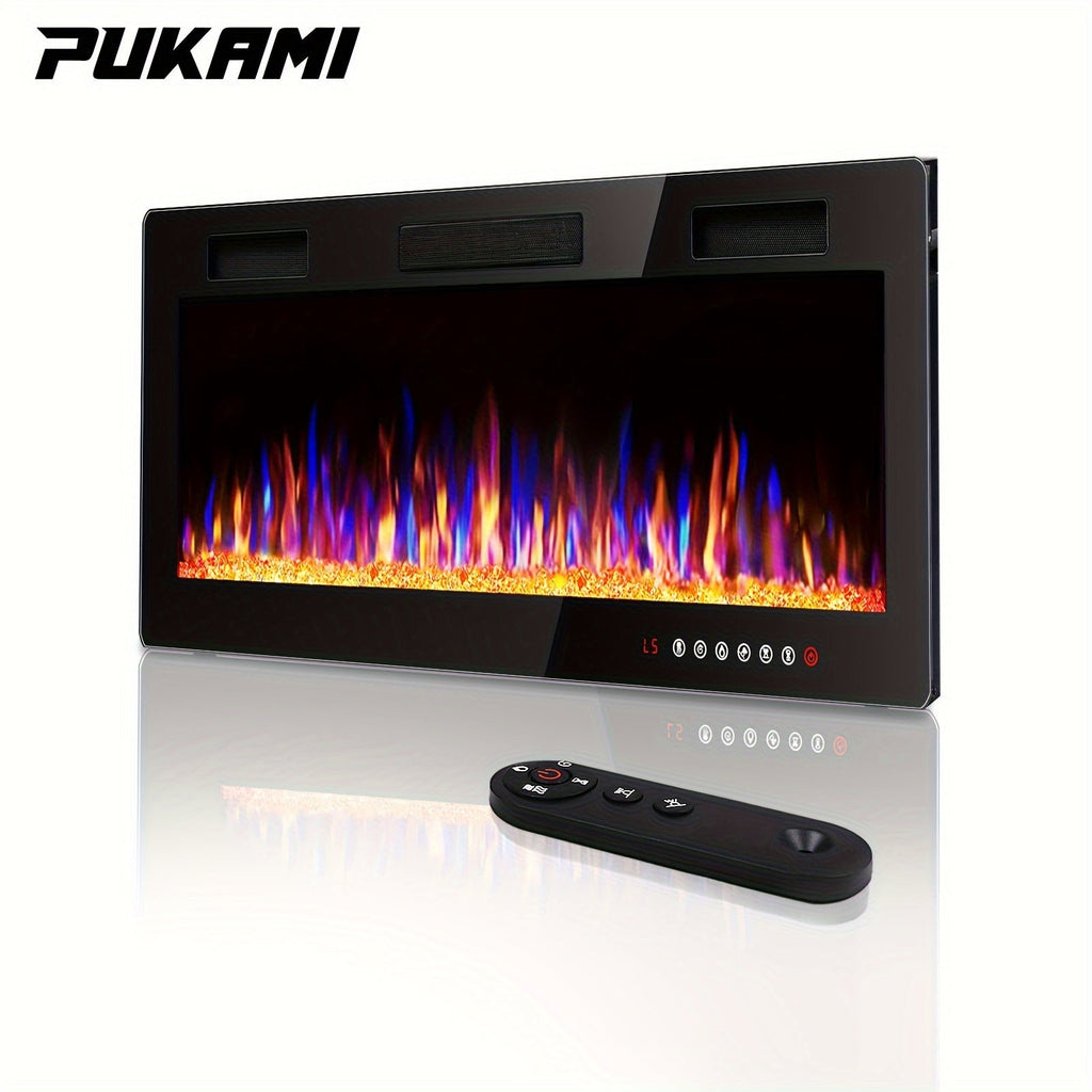 Wall Mounted Electric Fireplace Recessed In-Wall Linear Heater Multicolor Flame 750W/1500W Touch Screen for Garden, Patio and