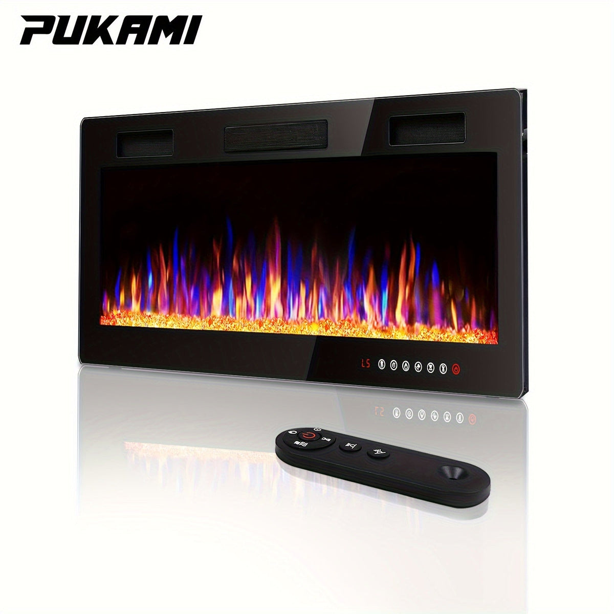 Wall Mounted Electric Fireplace Recessed In-Wall Linear Heater Multicolor Flame 750W/1500W Touch Screen for Garden, Patio and