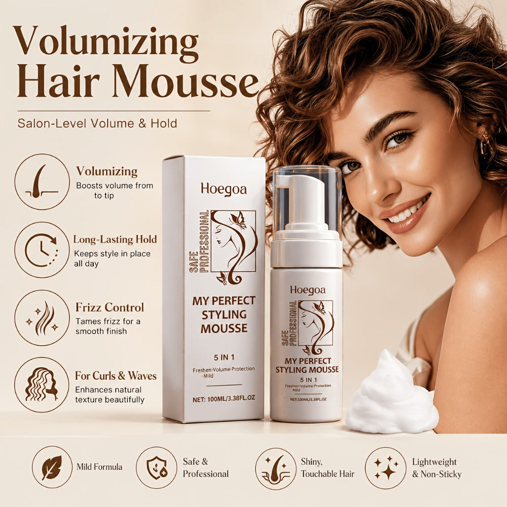 Hair Styling Mousse with Mint Extract & Hyaluronic Acid – Long-Lasting Flexible Hold, Moisturizing Mild Formula, Frizz Contro