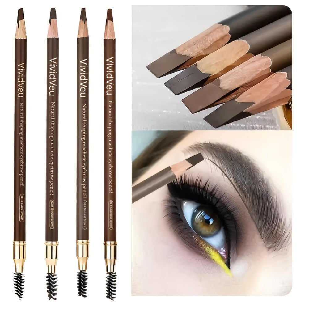 Four-Color Wood Eyebrow Pencil Set with Sharpened Brown-Tone Tips, Spoolie Ends and Approx. 20 cm Length — image 4