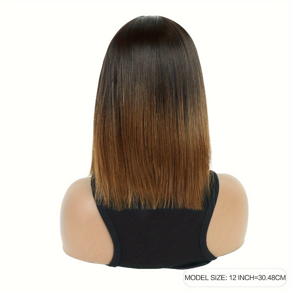 Synthetic Wig 13x2 U-Part Lace Front Straight Bob, 12-Inch Ombre Black-Brown for Daily Styling — image 6