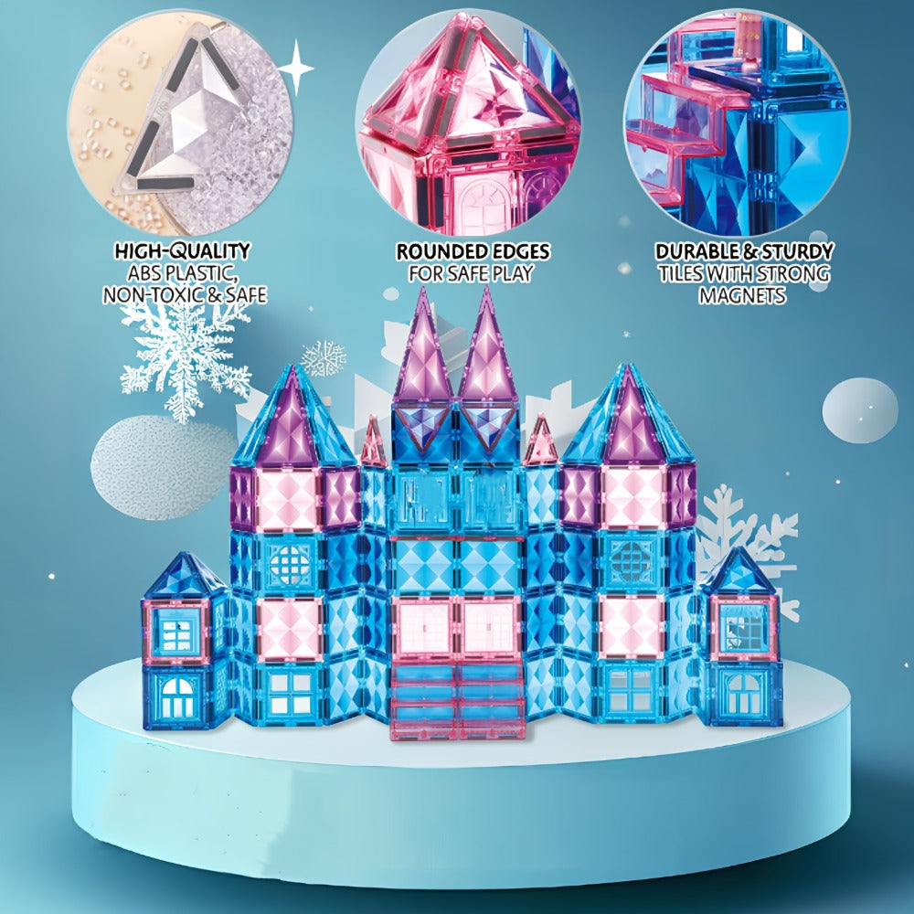 Castle Magnetic Tiles Building Set 102 or 116 Pcs, 3D STEM Sensory Blocks, Pretend Castle Playset for Preschool Boys & Girls 