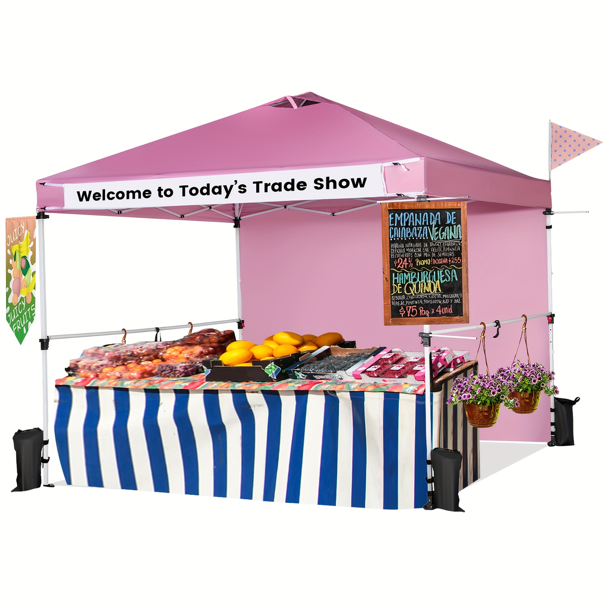 Pink 10x10ft Commercial Pop-Up Canopy Tent with Sidewall, Hanging Bars, Crossbars and Banner Strip — image 8