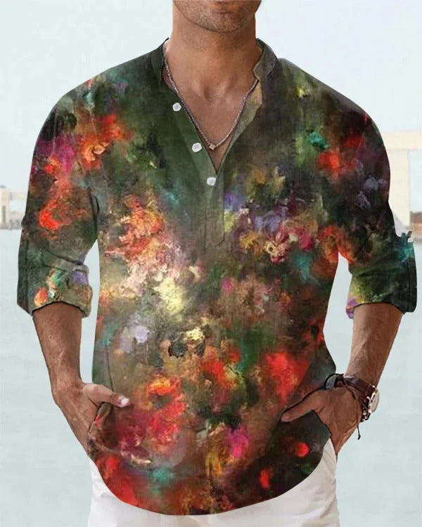 3D Digital Printing Polo Long Sleeve Shirt Men