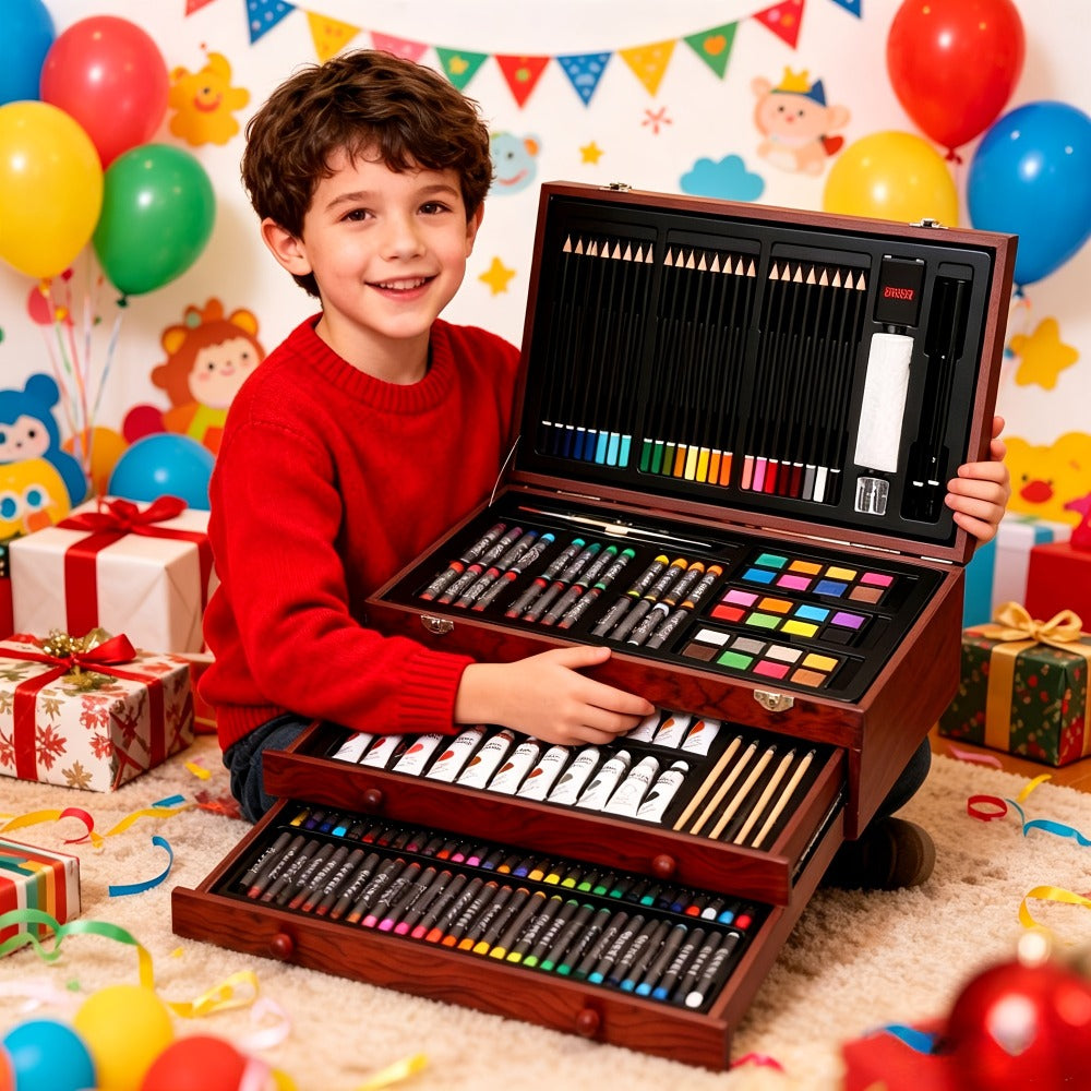172 Piece Deluxe Art Set in Wooden Case with 2 Drawing Pads Crayons Acrylic with the Listed Color, Size or Set Options for Ev