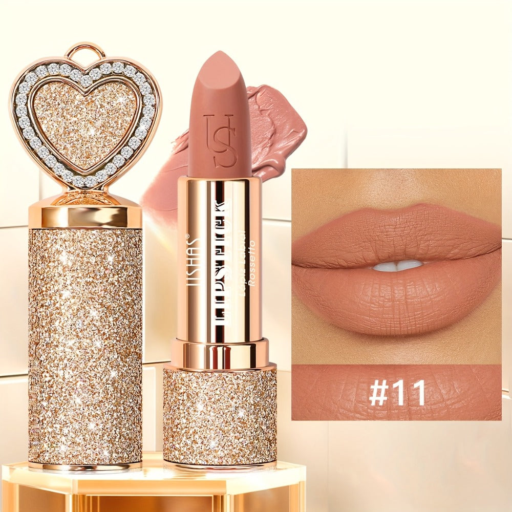 Matte Lipstick Heart-Shaped Design 24H Long-Lasting Velvet Finish – Transfer-Resistant Highly Pigmented Buildable Lip Color —