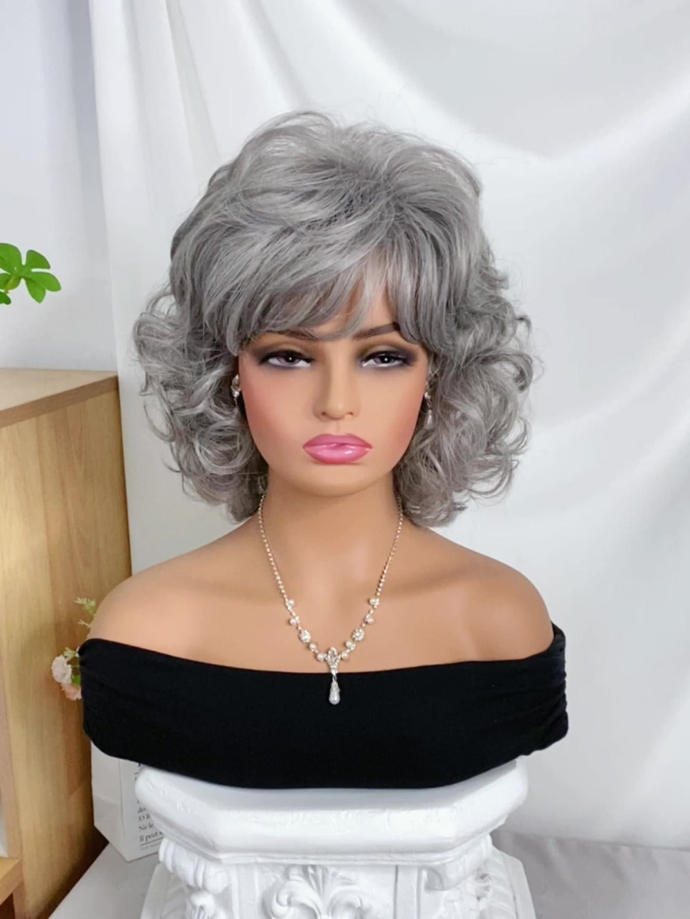 Synthetic Wig 14-Inch Short Curls with Slanted Bangs and Rose Net Cap in Three Colors for Daily Styling — image 15