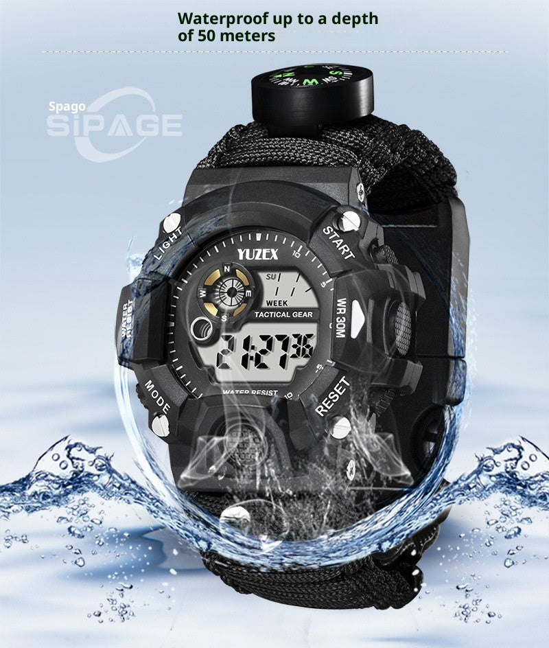 Multifunctional Parachute Cord Waterproof Watch Outdoor Survival Bracelet Sports Strap Firestone Survival Whistle Compass