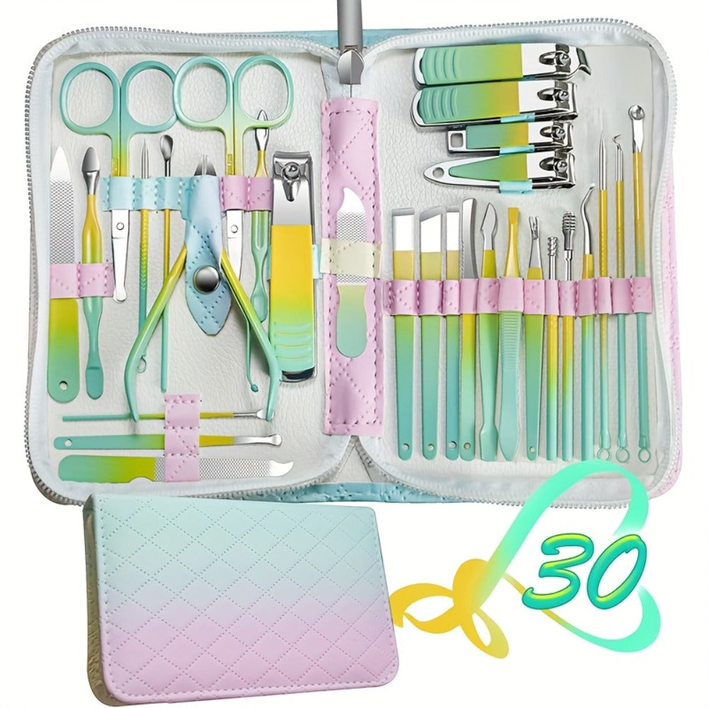 Thirty-Piece Manicure and Pedicure Kit with Gradient Travel Case, Clippers, Scissors and Nail Tools — image 1