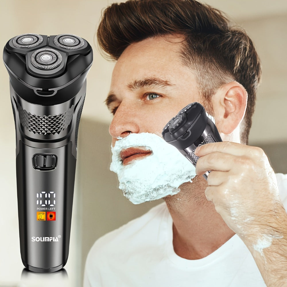 Dark Grey Three-Head Rotary Electric Shaver with Pop-Up Trimmer, LED Display and 6.6-Inch Pictured Height — image 3