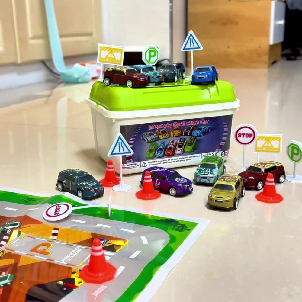 Dinosaur Toy Car Set 29-30pcs, Mini Pull Back Racing Cars with T-Rex Spinosaurus Pterodactyl Figures & City Traffic Map — ima