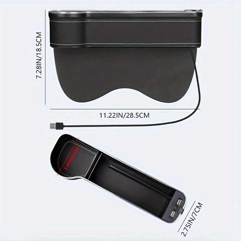 Black Lighted Seat-Gap Car Organizer with Phone Slot, USB Ports and Driver, Passenger or Pair Options — image 3