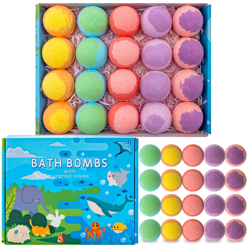 Ocean Bath Bombs Gift Set 20pcs Sea Themed Fizzy Bath Salt Balls Fun Treasure Shapes Colorful, for Bath Time, Home Spa and Pe