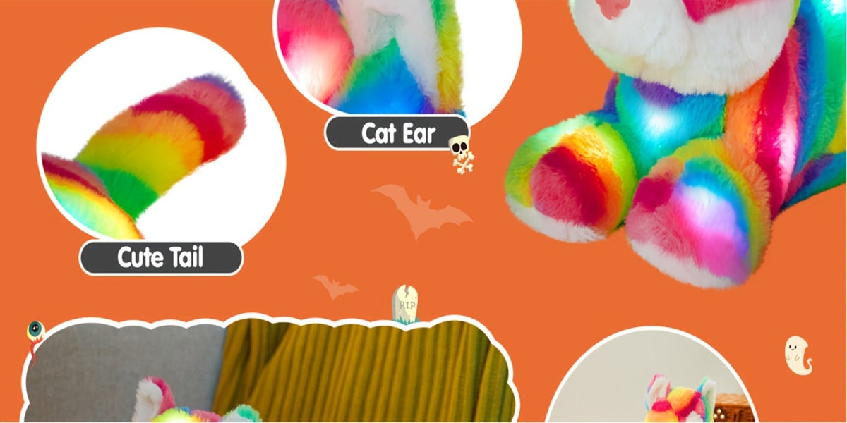 Plush Toy Rainbow Cat with LED Glow and Optional Music for Colorful Kawaii Room Display and Gifting — image 12