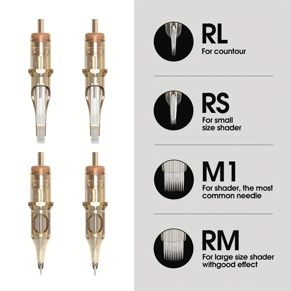Ambition Tattoo Cartridge Needles 20pcs Professional RL RS RM Sizes with Safety Membrane for Temporary Body Art, Festivals an