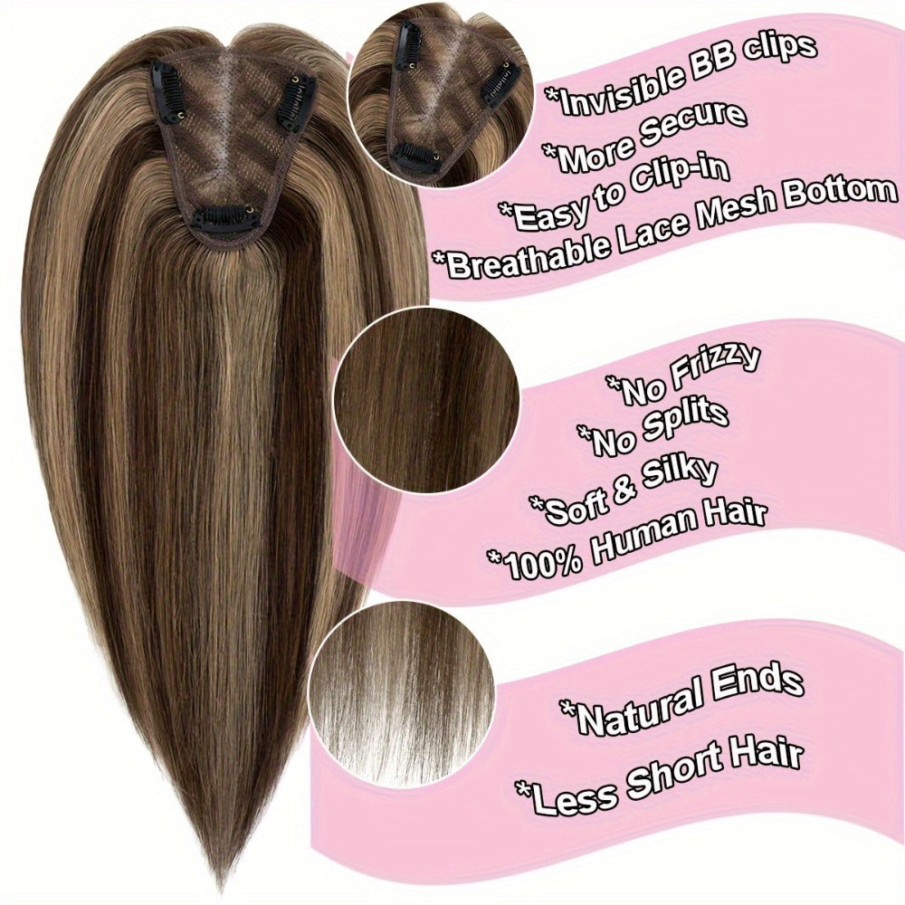 Hair Topper Human Hair Clip In Lace Base 8x10cm Curtain Bangs Thinning Hair Coverage 6-14 Inch | Highlight Blonde #27 #613 #1