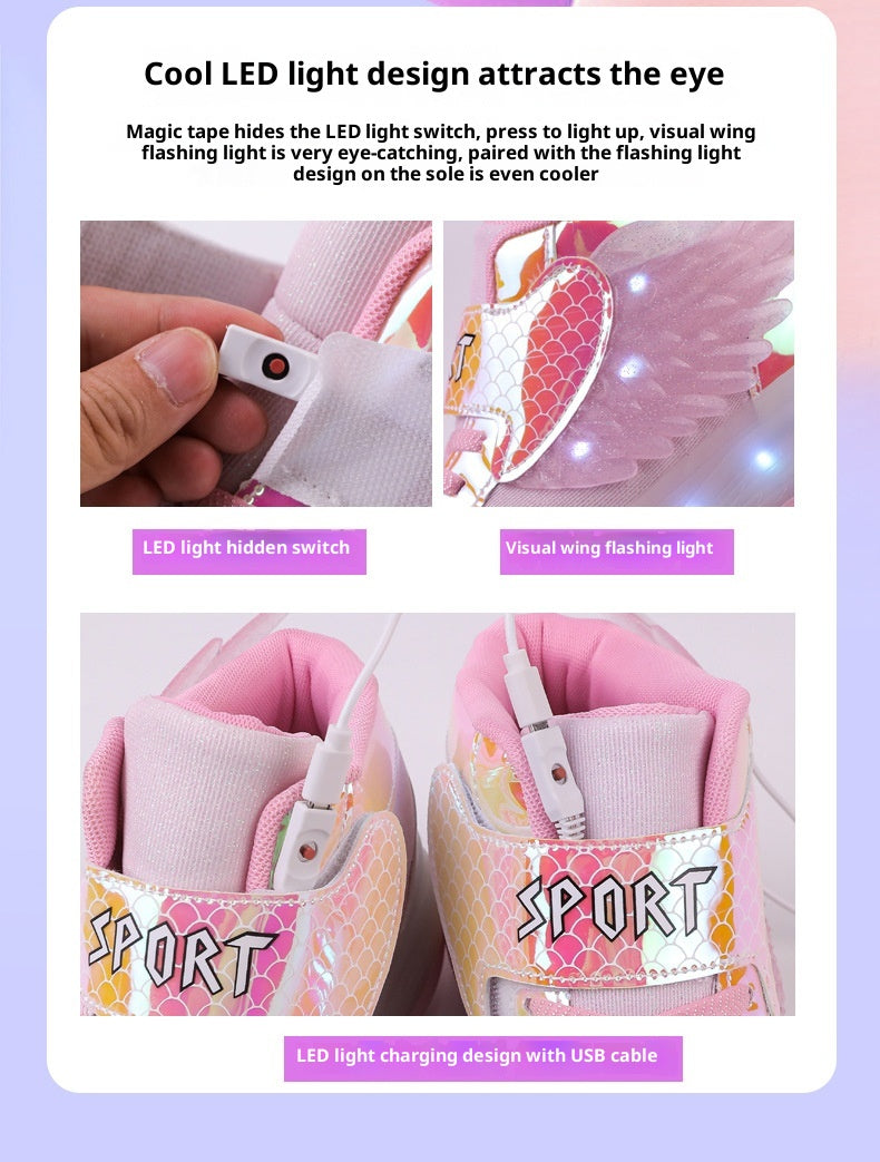 Children's Double-wheel Deformed Wings LED Luminous Rollerskate