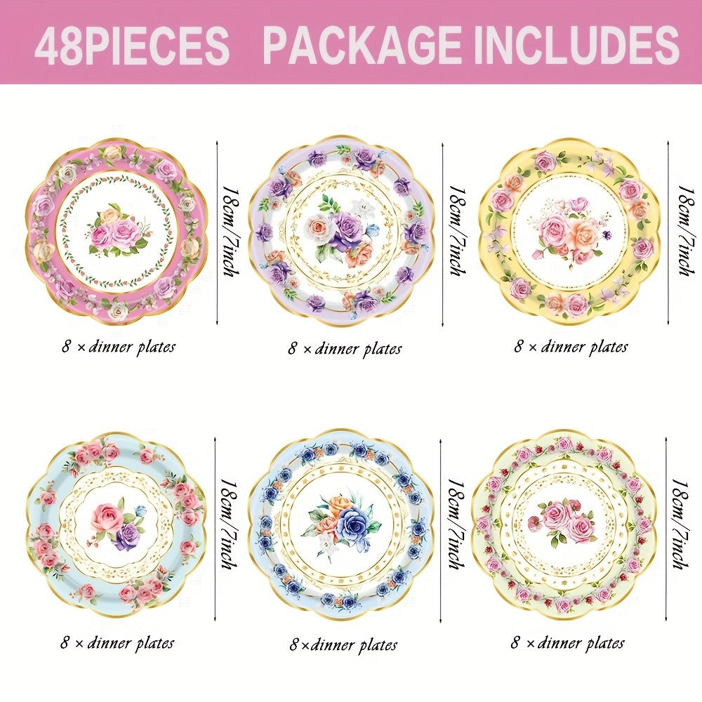 Floral Paper Plate Party Supplies Pack with 48 Botanical-Print Plates in Six Coordinated Designs — image 2