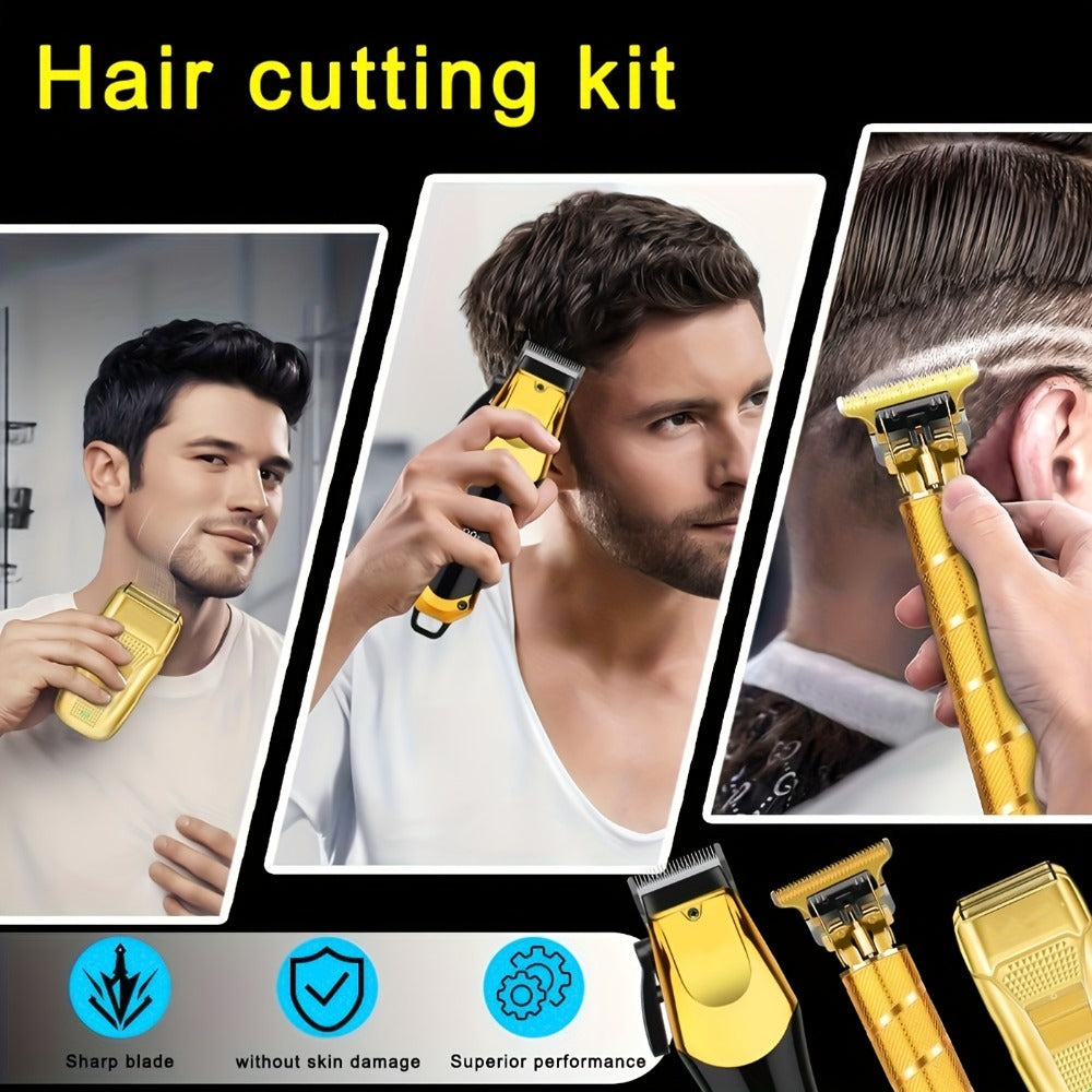 Men's Grooming Kit Hair Clipper Set USB Rechargeable LCD Display – Professional Clipper Razor T-Blade Trimmer 8 Guide Combs &