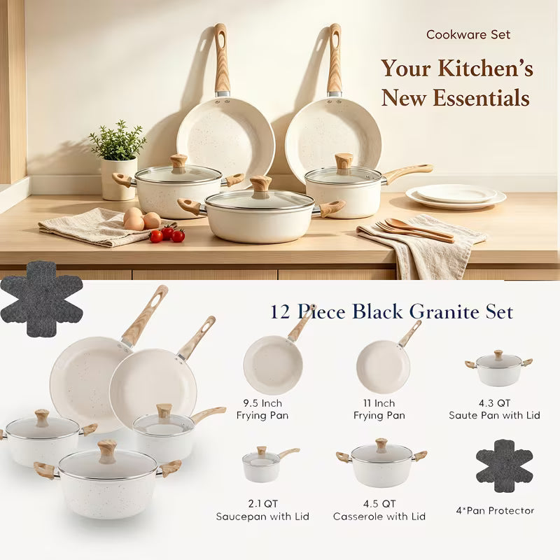 12-Piece Stainless Steel Cookware Set with Frying Pan and Saucepan