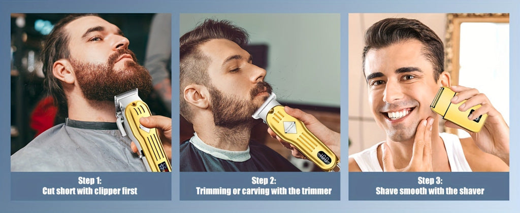 Hair Clippers & Trimmers Three-Piece Set with Full-Size Clipper, T-Blade Detailer, Foil Shaver and LCD Displays — image 13