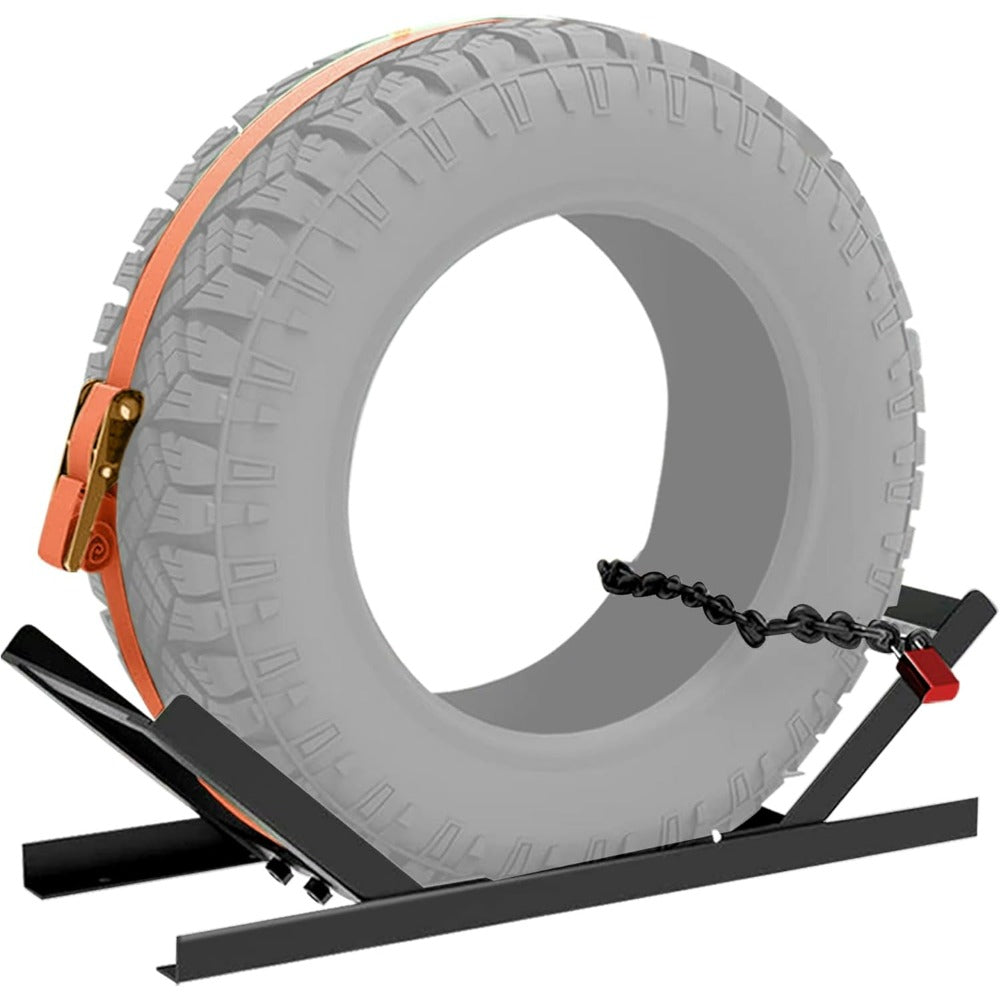 Semi Truck Spare Tire Carrier Rack Adjustable Steel Holder with Anti-Sway Chain & Ratchet Strap for Class 8 Semi-Trailers Ken