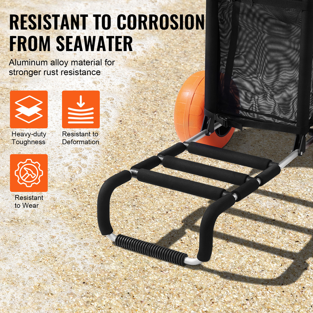 Beach Cart Aluminum Alloy 12-Inch PU Foam Wheels Folding Sand Cart Adjustable Handle for Camping Fishing Gardening Outdoor — 