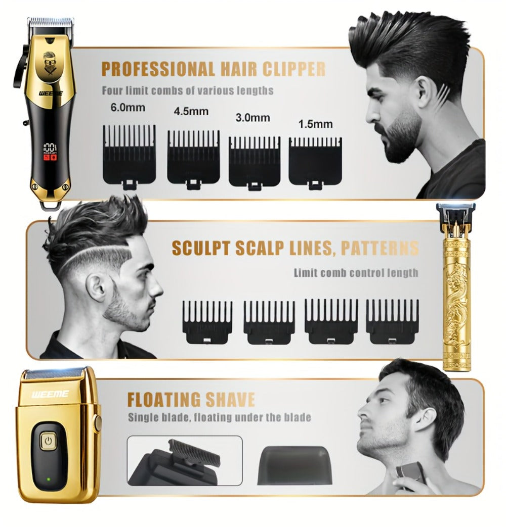 3-in-1 Hair Clipper Grooming Kit for Men – WEEME USB Rechargeable Cordless Beard Trimmer & Body Shaver Set, Home Barber Hair 