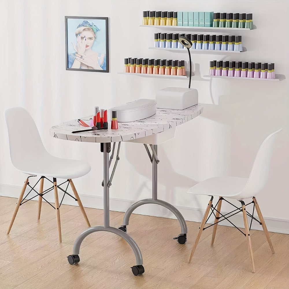 Foldable Nail Table with LED Lamp Drawer Lockable Wheels Wrist Cushion & Carrying Bag, Portable Manicure — image 20