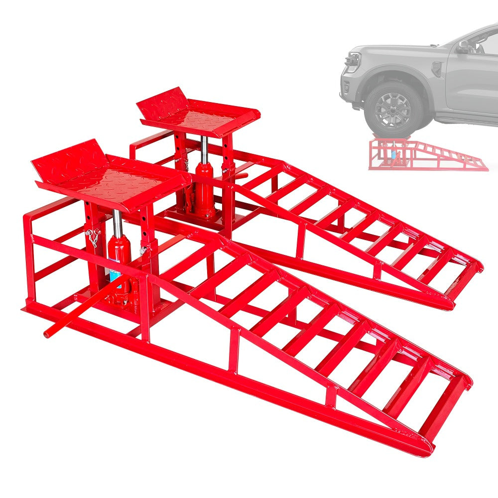 Car Ramps 2-Pack Hydraulic High Lift 11, 050 lb Capacity Low Profile with Support Jack – Oil Change Service Ramps for Car Tru