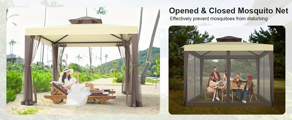 Gazebo with Mosquito Netting Steel Frame, Backyard Garden BBQ Party for Grilling, Camping and Outdoor Meals — image 11