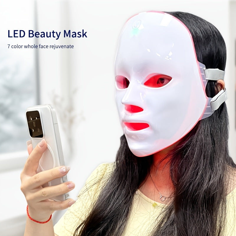 Portable LED Facial Mask 7-Color Light Therapy USB Rechargeable Plastic - Home Beauty Care for Bath Time, Home Spa and Person