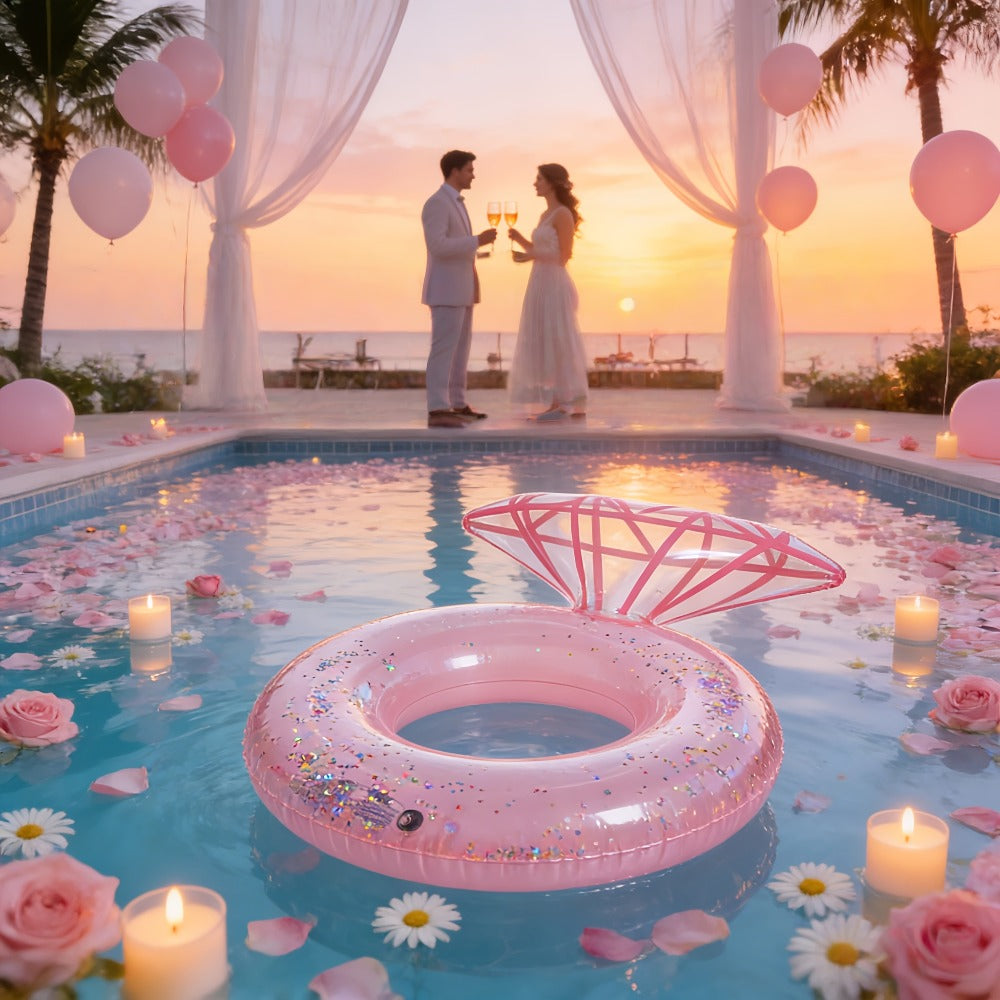 Giant Engagement Ring Pool Float, 49 x 31-Inch Inflatable in Gold, White or Pink for Bridal Pool Parties — image 9