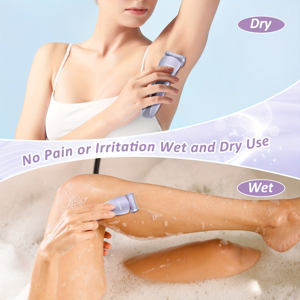 Electric Shaver Bikini Razor with Stainless Steel Blade, Rechargeable Power and Waterproof Wet/Dry Use in Purple — image 2