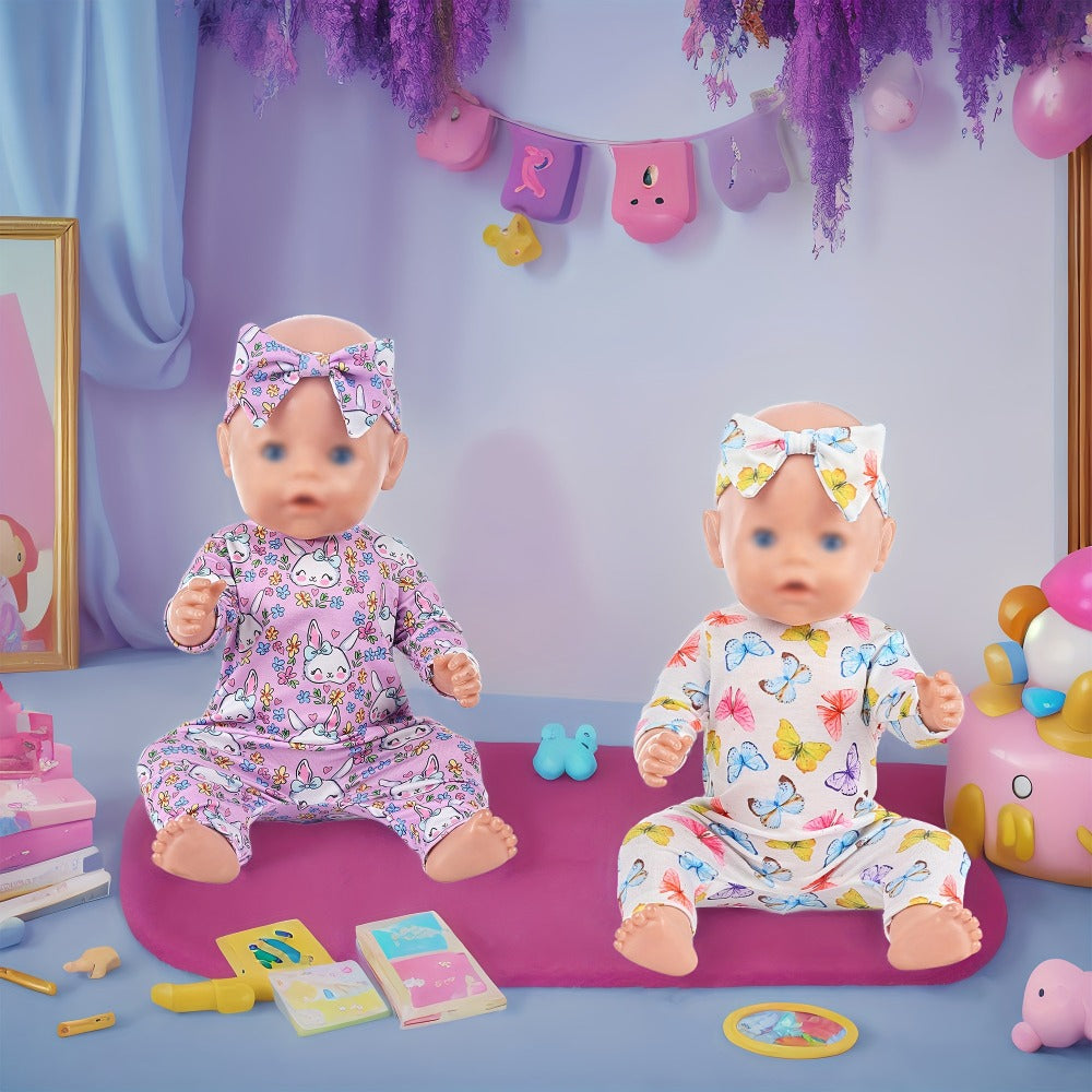 5-Pack Baby Doll Outfits Romper Clothes Set with Headbands for 14-16 Inch with the Listed Color, Size or Set Options for Ever