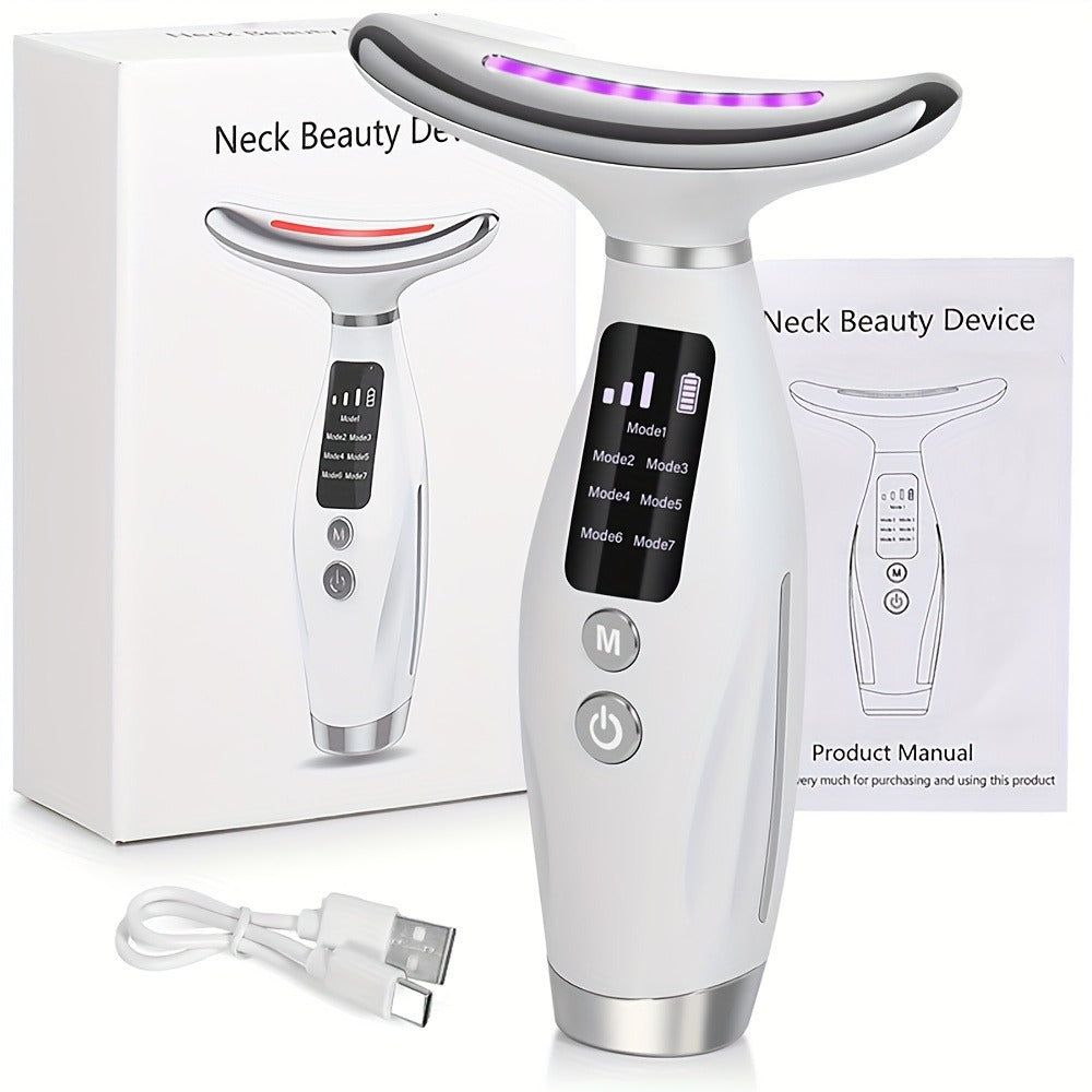 Face Neck Massager Rechargeable Beauty Device - 7 Massage Modes Electric Facial Lifting Tool for Women - Neck Massager Gift f