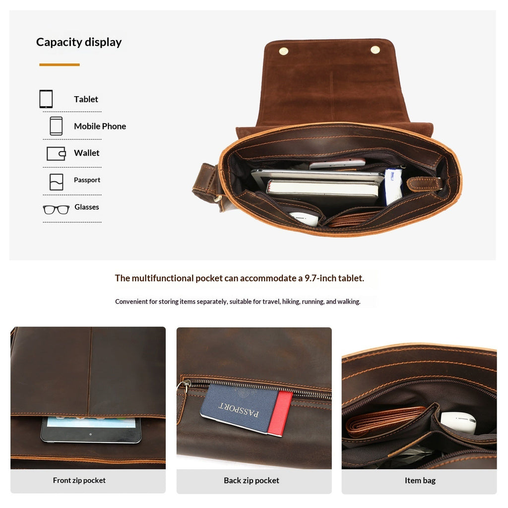 Men's Premium Leather Crossbody Bag, Sophisticated And Casual Single-shoulder Design