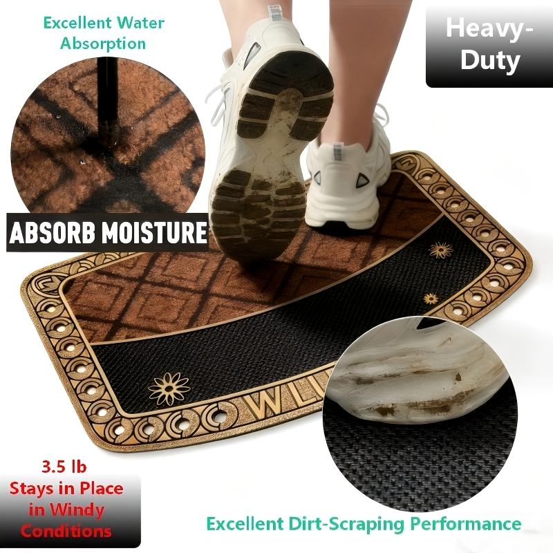 Textured Welcome Door Mat with Bordered Brown-and-Black Geometric Design in A001 or A002 Styles — image 7
