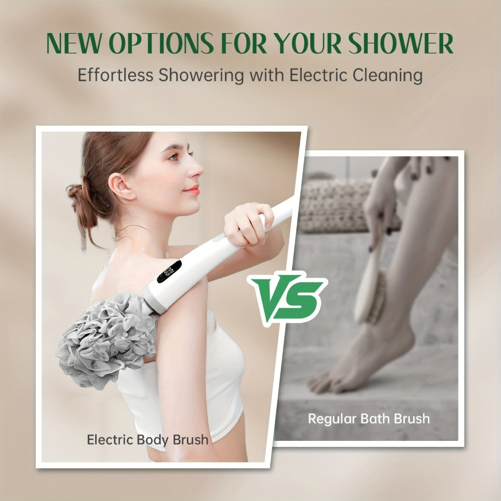 Electric Body Scrubber Brush 3 Replaceable Heads Dual Speed Shower Back Cleaner Exfoliating Skin Cleansing for Home or Salon 