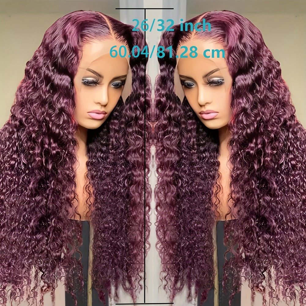 Lace Front Wig 99J Burgundy Deep Wave, 32-Inch Style with 200% Density, 13x4 Front and Four-Comb Cap — image 5
