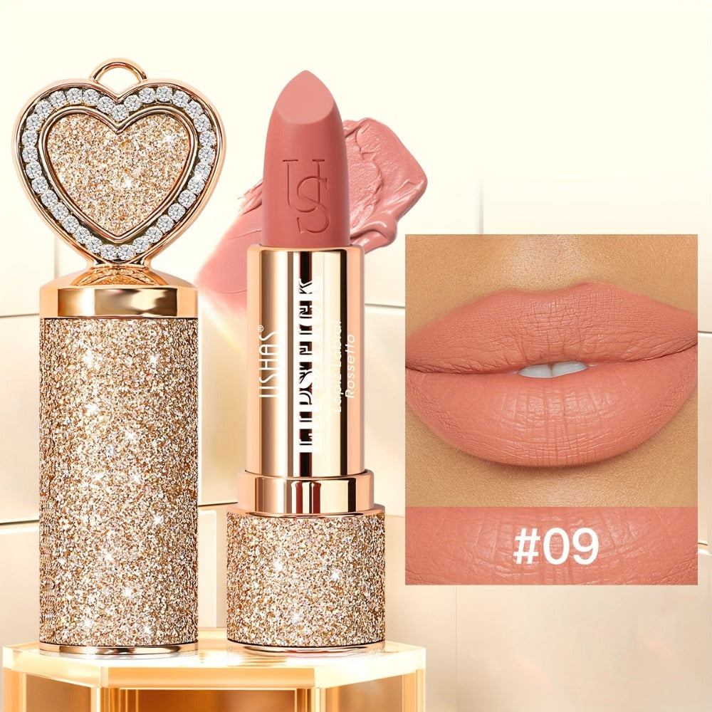 Matte Lipstick Heart-Shaped Design 24H Long-Lasting Velvet Finish – Transfer-Resistant Highly Pigmented Buildable Lip Color —