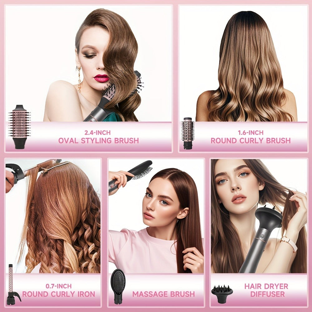 5-in-1 Hot Air Styling Comb Set Negative Ion Hair Dryer Brush with 5 Interchangeable Heads, for Home, Travel and Salon Hair S