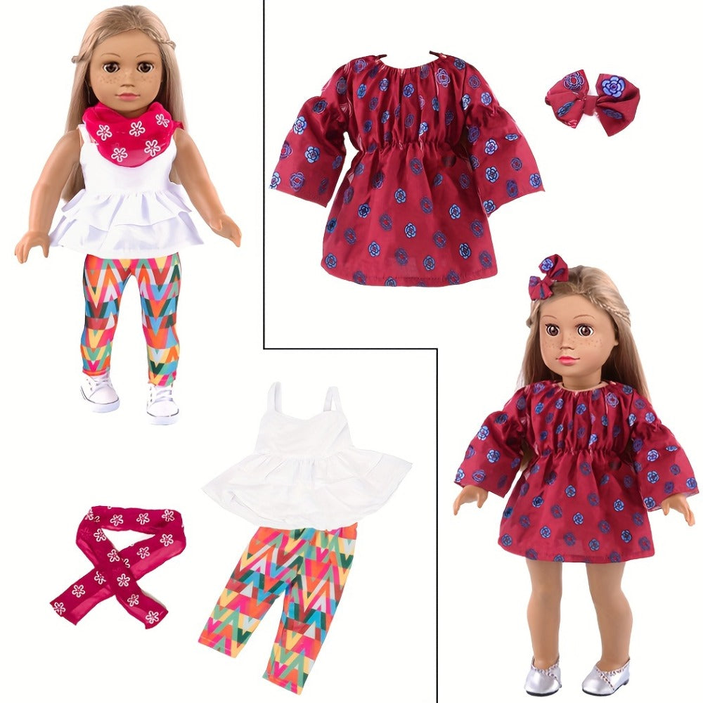10-Outfit Doll Clothes Set for 18-Inch Dolls with Mixed Dresses, Tops, Pants, Skirts and Headwear — image 3
